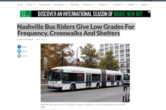 Screenshot of news article with the title "Nashville Bus Riders Give Low Grades For Frequency, Crosswalks And Shelters"