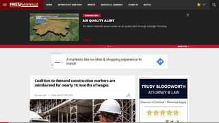 Screenshot of Fox 17 Nashville online article "Coalition to demand construction workers are reimbursed for nearly 10 months of wages"