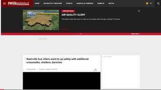 Screenshot of Fox 17 Nashville article about "Nashville bus riders want to up safety with additional crosswalks, shelters, and benches"