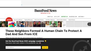 BuzzFeed. News article screenshot "These Neighbors Formed A Human Chain to Protect A Dad and Son From ICE"