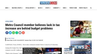 Screenshot of WKRN article "Metro Council member believes lack in tax increase are behind budget problems"