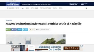 NBJ online news article "Mayors begin planning for transit corridor south of Nashville"