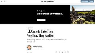 Screenshot of The New York Times article " ICE Came to Take Their Neighbor. They Said No."