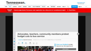 Tennessean article screenshot "Advocates, teachers, community members protest budget cuts to bus service"