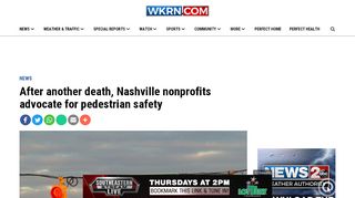 Sreenshot of WKRN news article "After another death, Nashville nonprofits advocate for pedestrian safety"