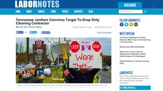 Screenshot of Labor Notes online article "Tennessee Janitors Convince Target to Drop Dirty Cleaning Contractor"