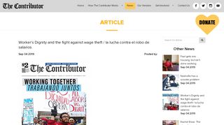 Screenshot of The Contributor online article "Workers' Dignity and the fight against wage theft"